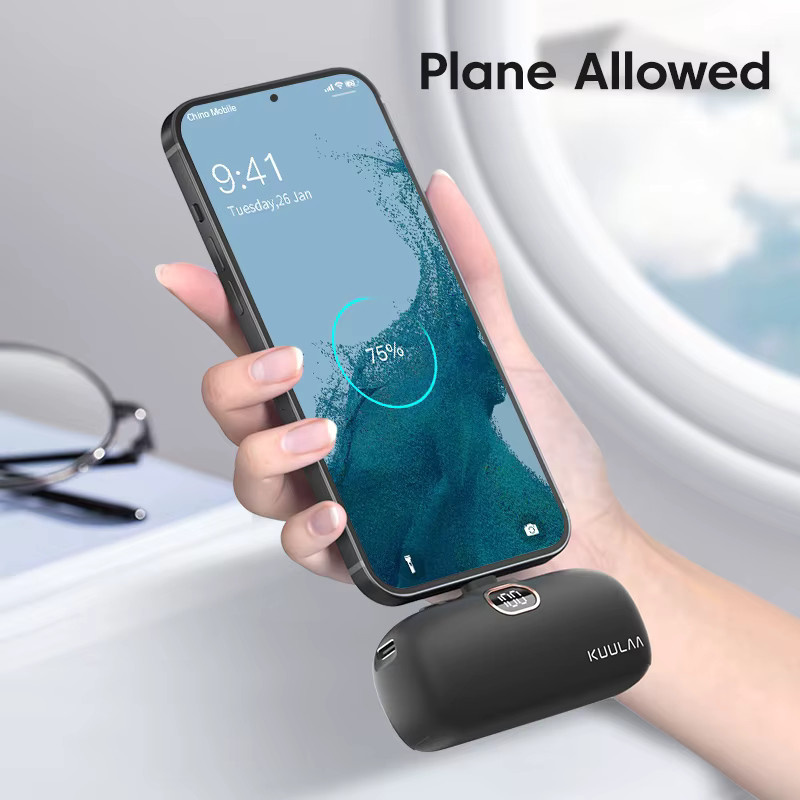 Kuulaa Mini Powerbank 5000mAh mit QC PD Schnellladung für iPhone 15 14 13 und Xiaomi Mi, Tragbares Ladegerät mit USB-C, Farben: Schwarz oder Lila - Bild 5
