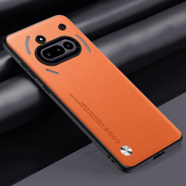 Luxuriöse PU-Lederhülle für Nothing Phone 3A 5G in Orange mit mattem Silikon-Vollschutz - Bild 1