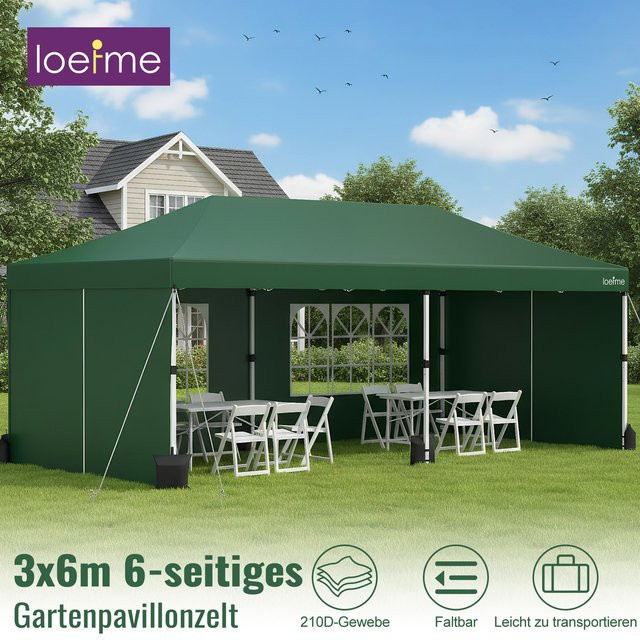 LOEFME Tragbares Gazebo-Zelt in Grün, B/T/H: 600 x 300 x 230 cm, wasserdicht und UV-beständig mit 4 Wänden - Bild 1