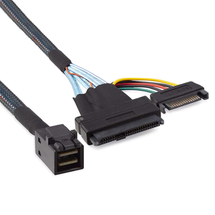 OULLX Mini SAS HD SFF-8643 zu SAS 8639 SATA 15p Konvertierungskabel Y-Form in Schwarz, Länge: 50 cm - Bild 4