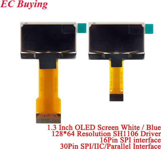 EC Buying 1,3 Zoll OLED-Bildschirm mit SH1106 Display, 128 x 64 Pixel Auflösung, SPI/I2C Schnittstelle, Weiß/Blau - Bild 1