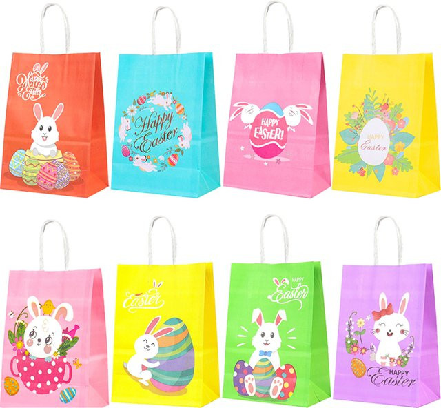 4 Stück Joy-enlife Osterhase Papiertüten mit Griff für Süßigkeiten und Kekse, Mehrfarbig, Oster-Geschenktüten für Kinder und Frühlingspartys - Bild 1