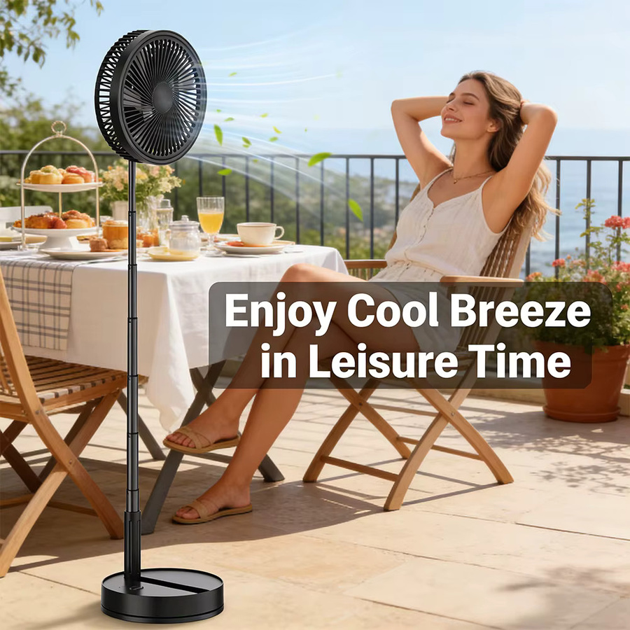 LIPETY Tragbarer Ventilator Schwarz mit Fernbedienung, Faltbar und Teleskopisch, 8000 mAh Akku, 4 Windgeschwindigkeiten, Höhenverstellbar, USB-Kühlventilator für Innen und Außen - Bild 7