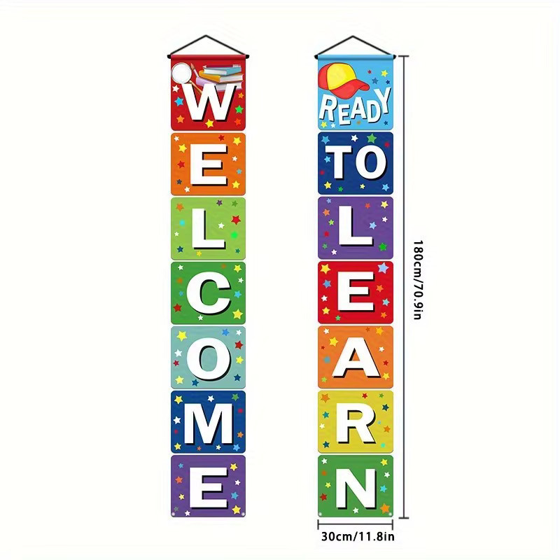 OURFETE Zurück zur Schule Banner, farbenfrohes vertikales Türbanner für Klassenzimmer und Veranda, Multicolor, Breite: 30 cm, Höhe: 180 cm - Bild 4