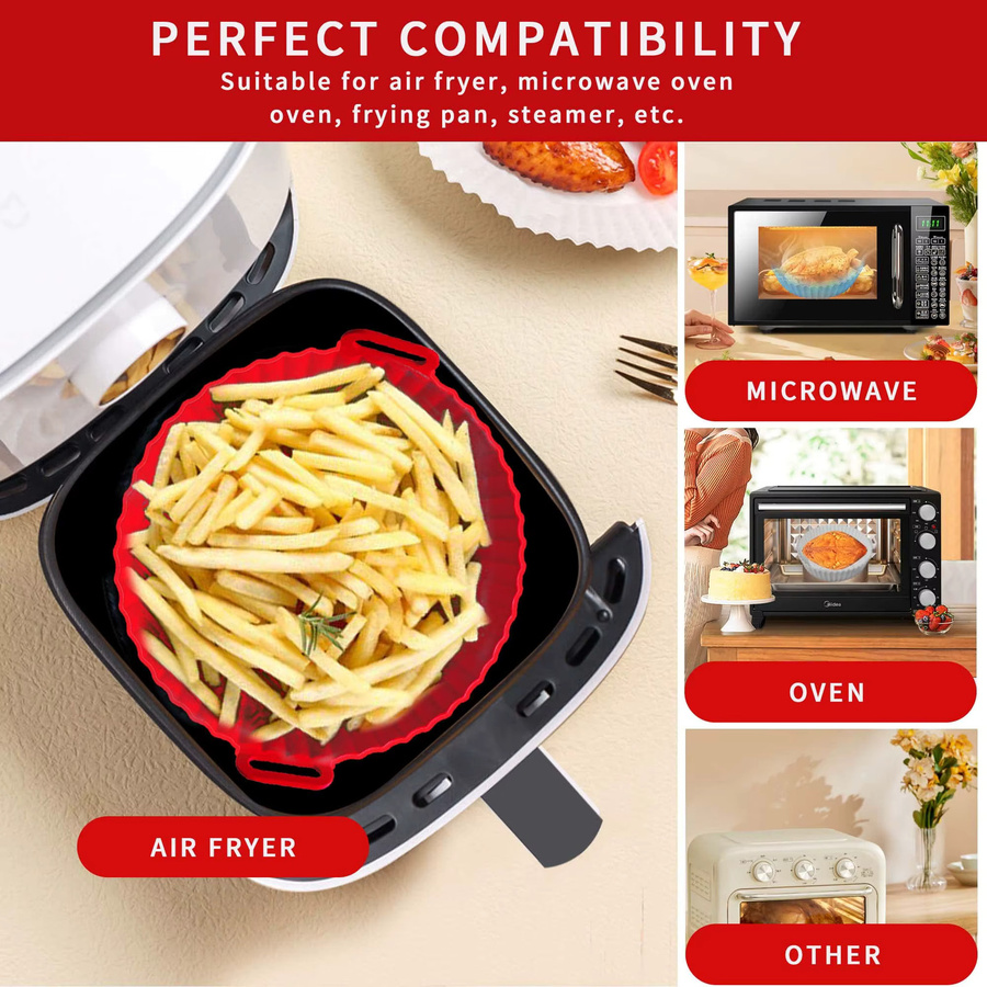 YOCITY Silikon Heißluftfritteusen Einlagen Pizza-Pfanne in Rot, runde Antihaft Backform für den Airfryer - Bild 2
