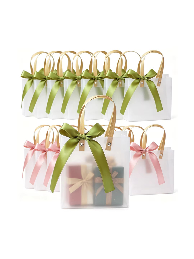 20 Stück matte transparente Geschenktüten mit Band von XJM in Grün für Kosmetik, Süßigkeiten und Schmuck - Bild 1