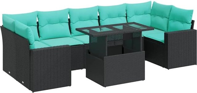 vidaXL 8-teilige Garten-Sofagarnitur aus Poly-Rattan mit Kissen in Schwarz - Bild 1