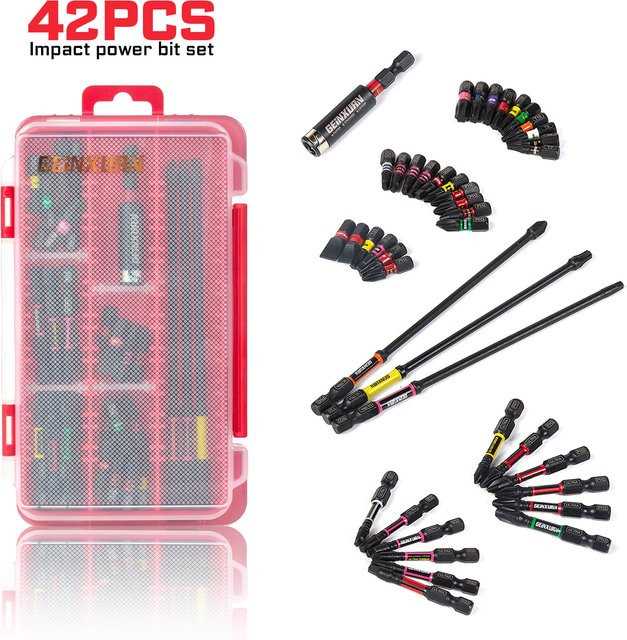 Geinxurn 42-teiliges Schlagschraubendreher-Bit-Set aus S2-Stahl mit magnetischen Bitsspitzen, Schlag-Bithalter und Aufbewahrungsbox - Bild 1