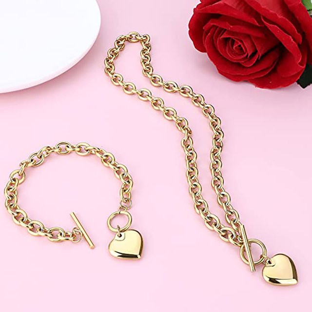 VQYSKO Halskette und Armband, 750 Gold, Edelstahl, Damen - Bild 1