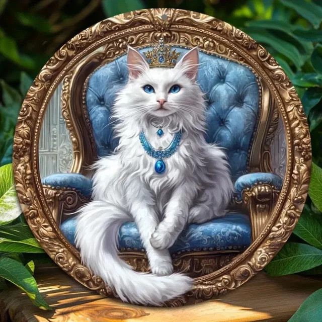 Crown Brand Regal Cat Aluminium-Schild Blau & Gold, Metall-Wandkunst mit Katzen-Motiv, B/H: 20,32 x 20,32 cm - Bild 1
