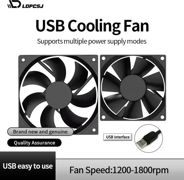 LDPCSJ USB-Lüfter für Desktop-Computer in Schwarz mit USB-A Anschluss und 800–1800 U/min - Bild 1