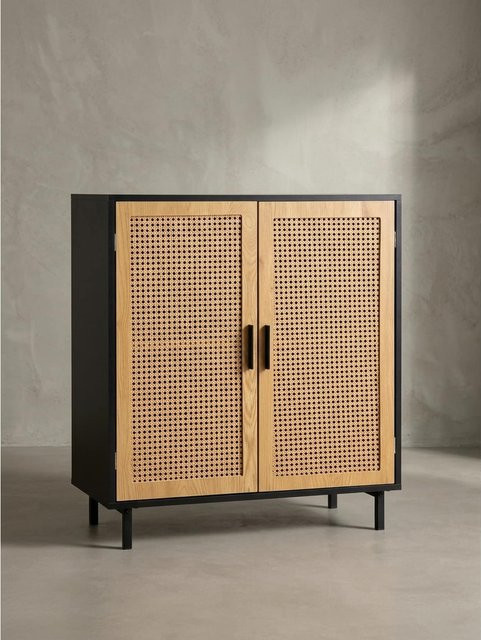 KADIMA DESIGN Sideboard in Schwarz mit Wiener Geflecht und 2 Türen, B/T/H: 80 x 40 x 86,5 cm - Bild 1