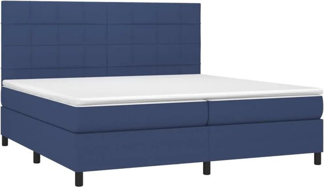 vidaXL Boxspringbett Hybrid mit Matratze und LED-Unterbettbeleuchtung in Blau und Weiß, B/T/H: 200 x 200 x 128 cm - Bild 1