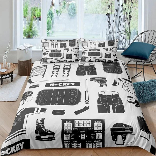 Your Warm Home Eishockey Bettwäsche Set mit 3D-Design aus Mikrofaser, Weiß, B/H: 135 x 200 cm - Bild 1