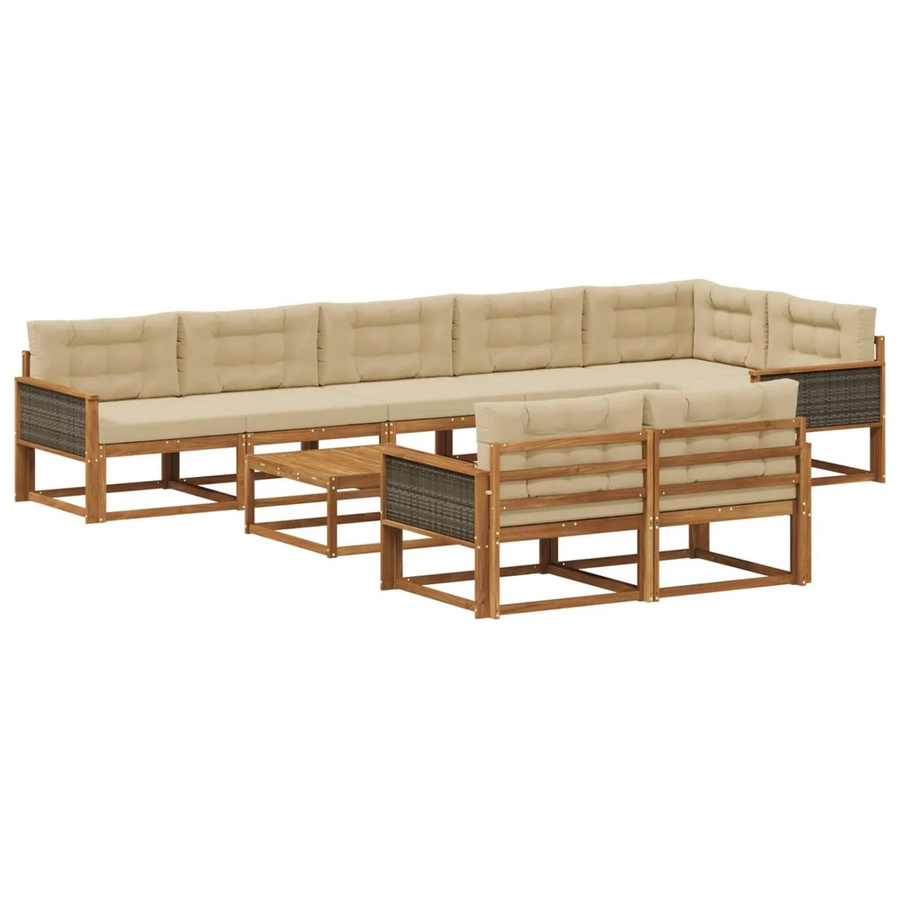 vidaXL Outdoor-Sofagarnitur aus Akazienholz mit 9 Kissen in Natur und Beige - Bild 2