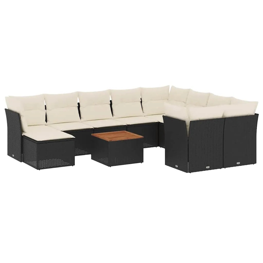 vidaXL 11-tlg. Garten-Sofagarnitur aus Poly-Rattan mit Kissen in Schwarz-Creme - Bild 2