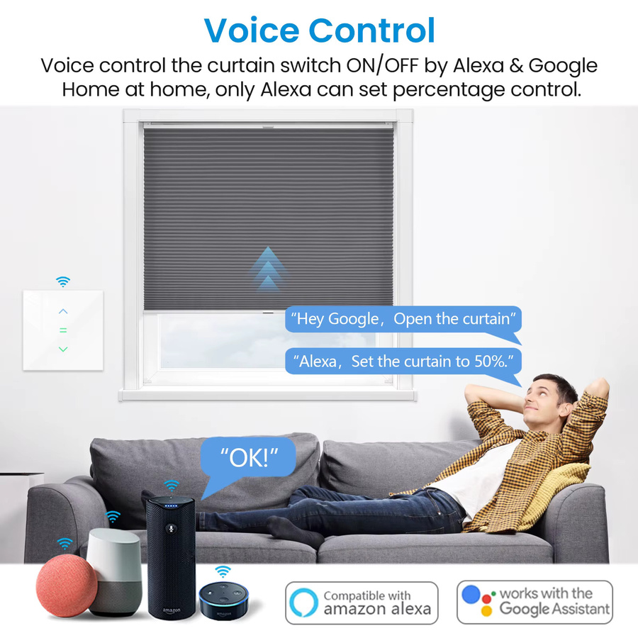 RiooCubee Tuya Smart Life Vorhangschalter in Weiß mit Hintergrundbeleuchtung, Prozentsatzanzeige, Timer und Fernbedienung, kompatibel mit Google Home und Amazon Alexa - Bild 2