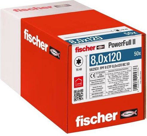 Fischer Holzschraube mit Torx-Antrieb aus galvanisiertem Stahl, Durchmesser: 8 mm, Länge: 120 mm, 50 Stück - Bild 1