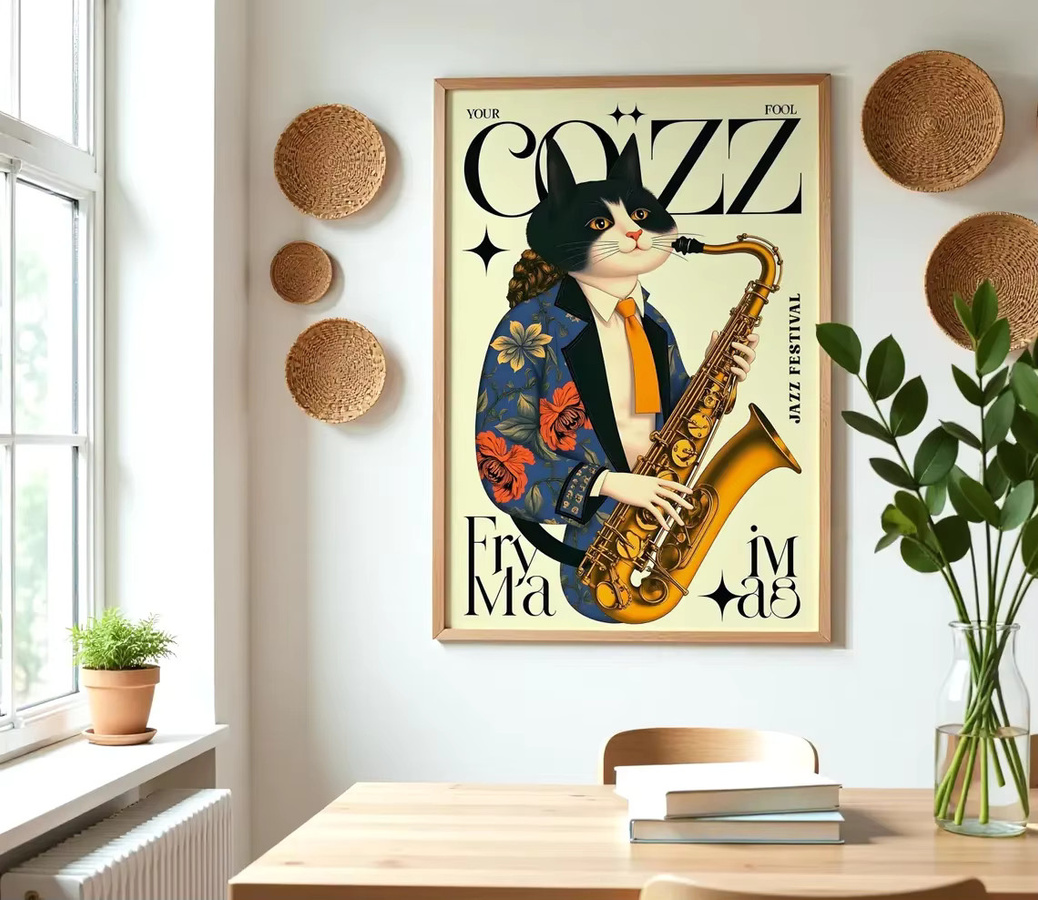 Vintage Jazz-Katzen Wandkunst aus Papier von SHENCHEN in Mehrfarbig - Bild 5
