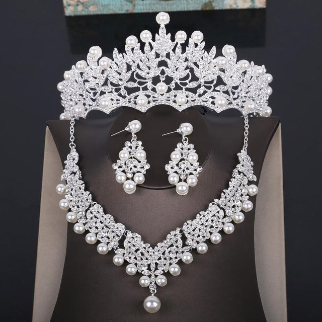 Wucifang Jewelry Schmuck-Set, Kristall, Perle, Weiß, Damen - Bild 1