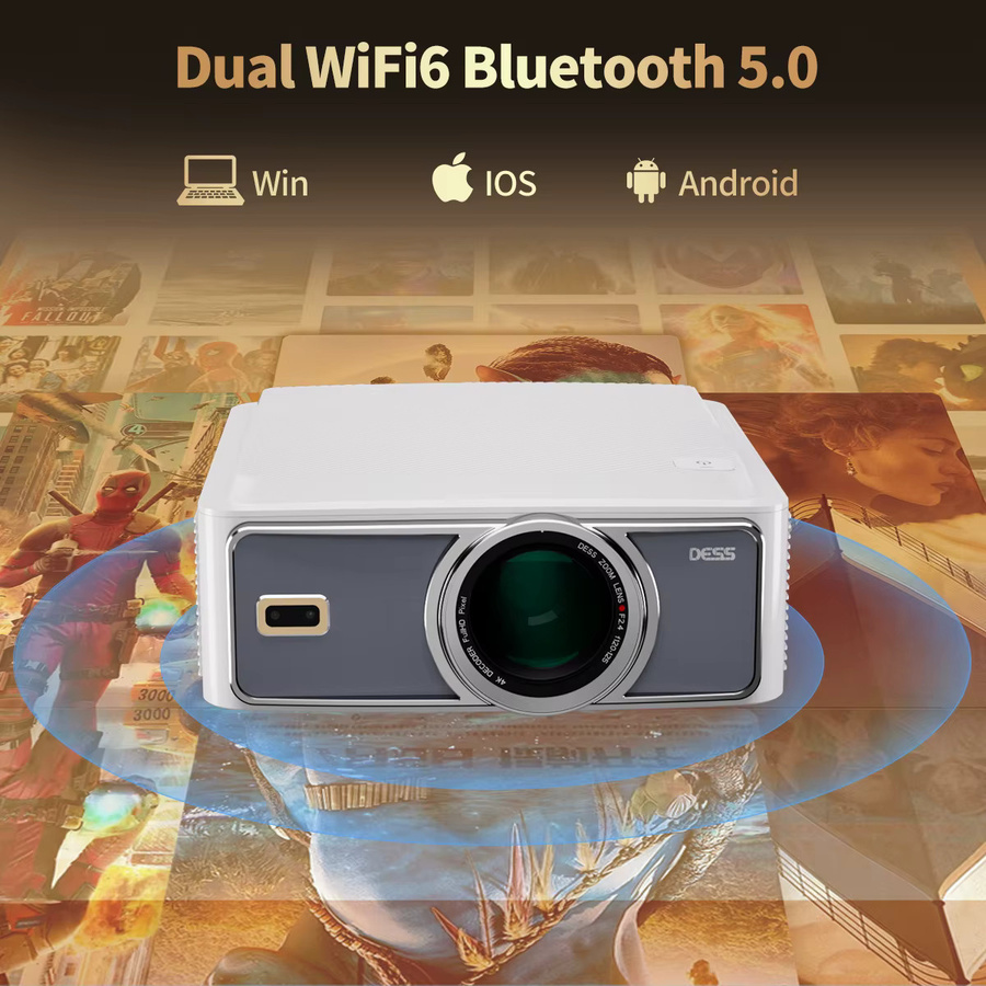 DESS 4K Heimkino-Projektor mit 1080P Full HD, Autofokus, Dual WiFi 6 und Bluetooth 5.0, Weiß - Bild 6
