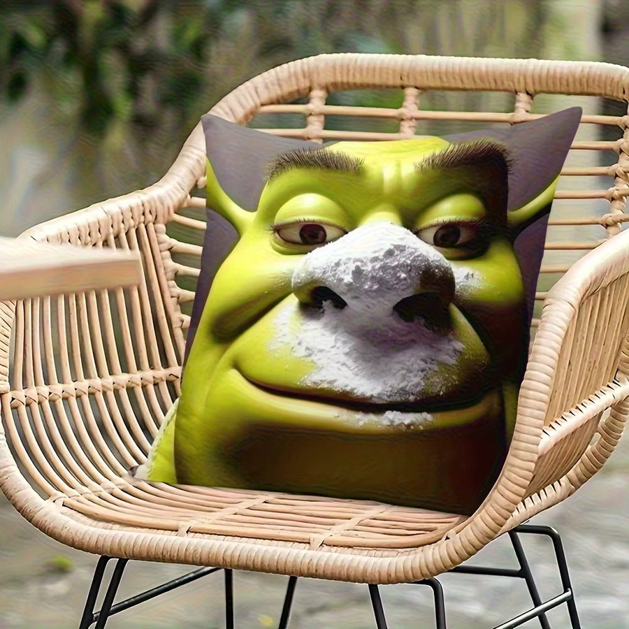 VIKAMA Shrek Parodie Kissenbezug mit Cartoon-Motiv in Grün, B/B/H: 40 x 40 x 40 cm - Bild 3