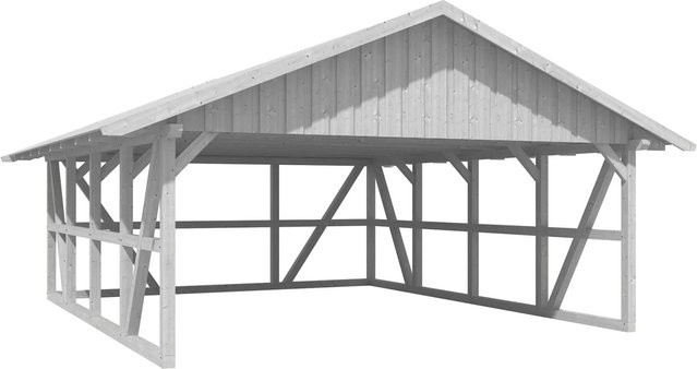 Skan Holz Carport Schwarzwald aus Fichtenholz mit Dachschalung und Rückwand in Weiß B: 684 cm, T: 772 cm - Bild 1