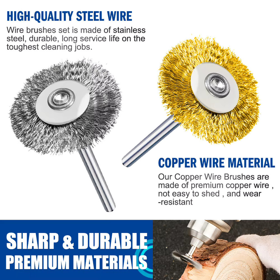 XCAN 36-teiliges Bürsten-Set aus Messing und Stahl für Dremel-Drehwerkzeuge mit 3 mm Schaft zum Polieren und Schleifen in Gold und Silber - Bild 2