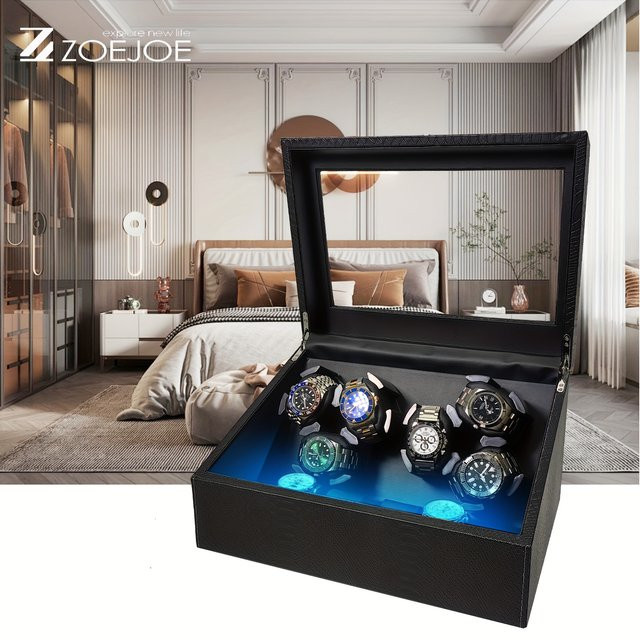 ZOEJOE Uhrenbeweger, Schlangenhaut-Textur, LED-Licht, Schwarz, Unisex - Bild 1