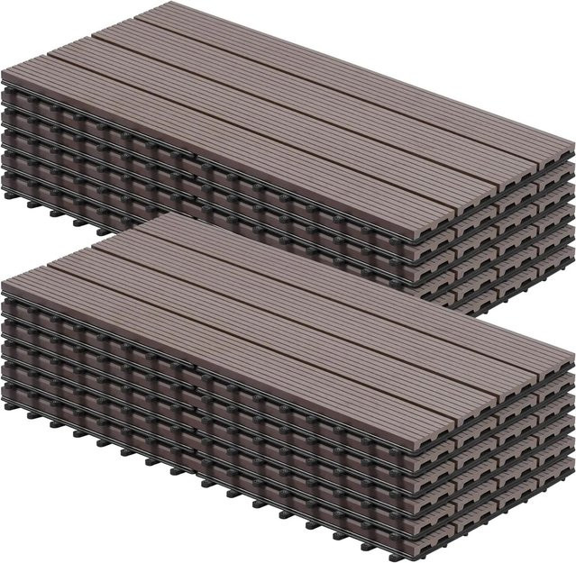 WOLTU WPC Terrassendielen in Holz-Optik, Braun, 12 Stück, 2 m², B/T: 30 x 60 cm - Bild 1