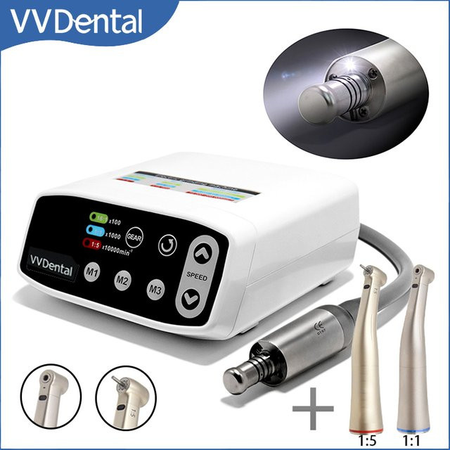 VVDental Elektrischer bürstenloser LED-Mikromotor mit internem Spray und Glasfaser-Winkelstück in Weiß - Bild 1