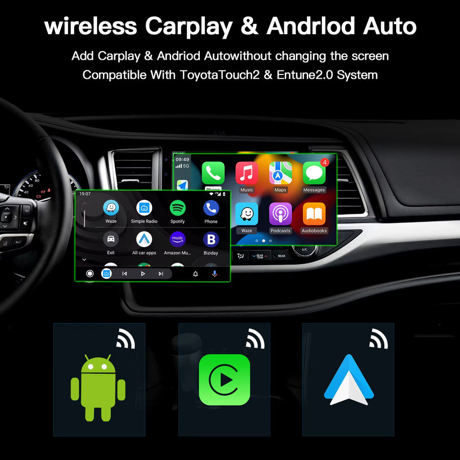 CARABC Drahtloses CarPlay und Android Auto Modul für Toyota Camry CHR RAV4 Corolla Tacoma Tundra Highlander Prius 4Runner Yaris in Silber - Bild 6