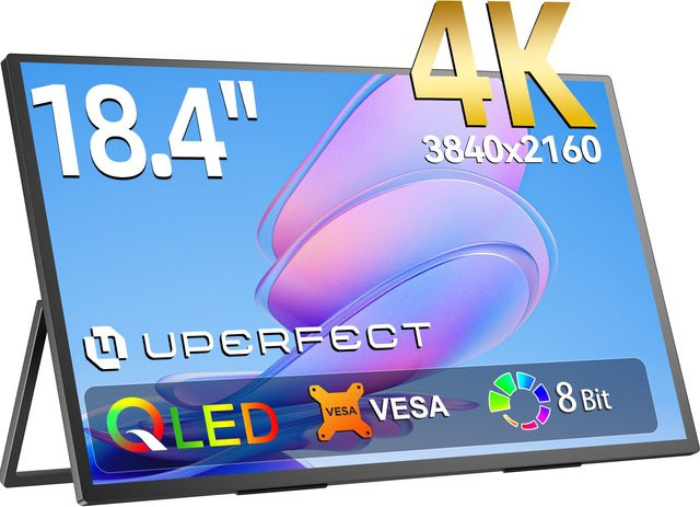 UPERFECT QLED Tragbarer Monitor 18.4 Zoll 4K UHD 60Hz 100% sRGB Schwarz mit USB-C und HDMI für Gaming und Home Office - Bild 1