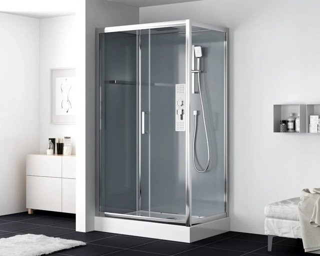 Swiss Aqua Technologies Duschbox Komplettdusche mit Schiebetür aus Sicherheitsglas, Duschwanne und Duschsystem in Chrom, B/T: 120 x 80 cm, Höhe: 220 cm - Bild 1
