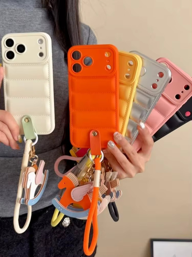 Loobival Cartoon-Pferd Handyhülle mit Handgelenkband für iPhone 11 bis iPhone 17 Pro Max, weiche TPU-Schutzhülle in Orange und Multicolour - Bild 4