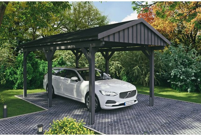 Skan Holz Carport Fichtelberg aus Fichte Leimholz in Grau mit Dachschindeln B: 317 cm, T: 566 cm, H: 303 cm - Bild 1
