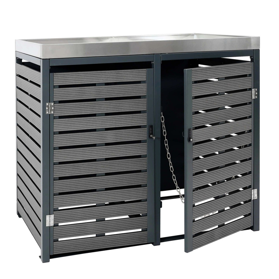 MCW 2er Mülltonnenverkleidung K14 mit Pflanzkasten aus WPC und Edelstahl, Farbe: Anthrazit, B/T/H: 124 x 134 x 84 cm - Bild 2