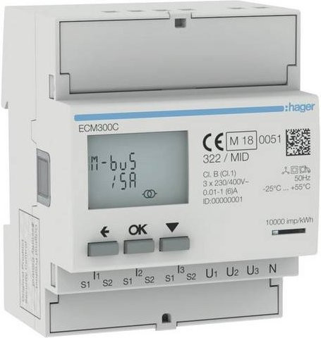 Hager ECM300C Wechselstrom- und Drehstromzähler in Weiß - Bild 1