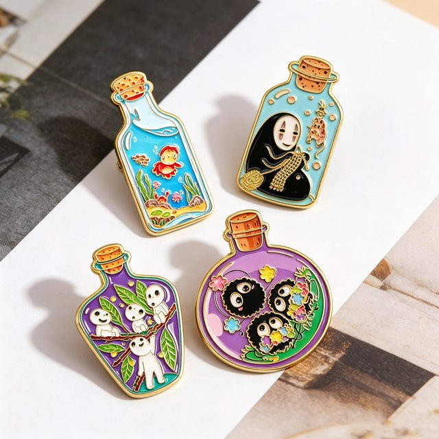 4er-Set Anime-Geister-Emaille-Pins, Magische Flaschen-Broschen, Unisex - Bild 1