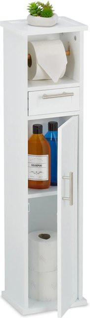 Relaxdays Toilettenpapierschrank aus MDF und Bambus mit Metall, Weiß, stehend, H: 87,5 cm, B: 22 cm, T: 17,5 cm - Bild 1