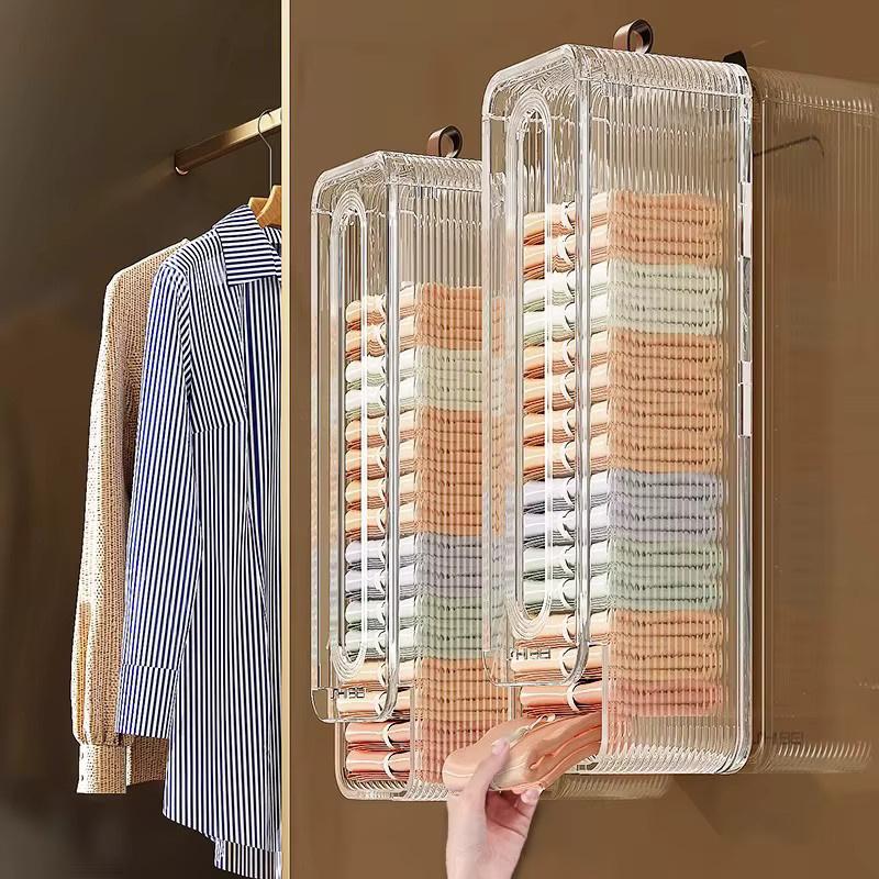 LIJIAO Unterwäsche-Aufbewahrungsbox und Kleiderorganizer aus Mesh, Wandmontage ohne Bohren, Weiß/Transparent - Bild 3