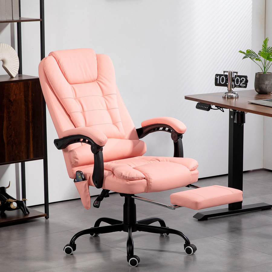 Vinsetto Ergonomischer Bürostuhl mit 7-Punkt-Massage und Liegefunktion in Rosa - Bild 2