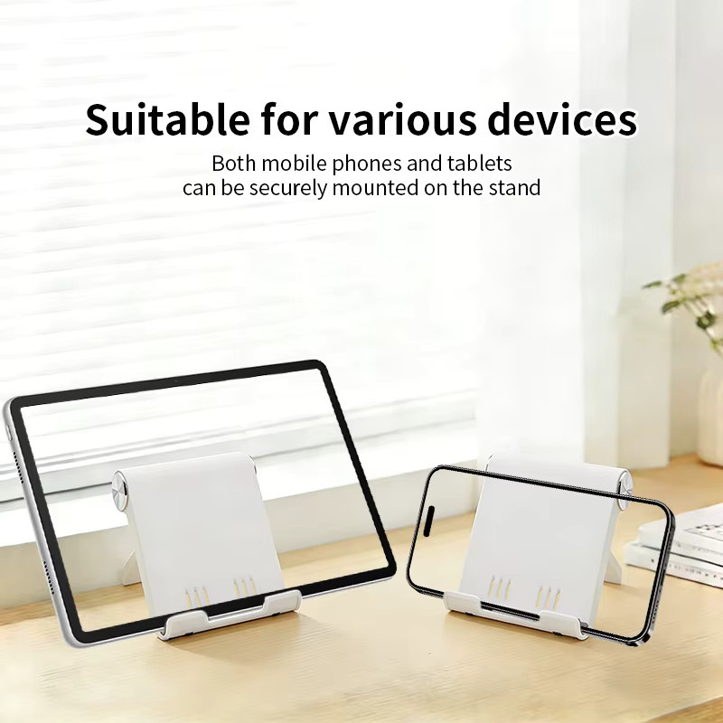 Universeller faltbarer Schreibtisch-Handyhalter und Tablet-Ständer in Weiß für Samsung und iPhone - Bild 2