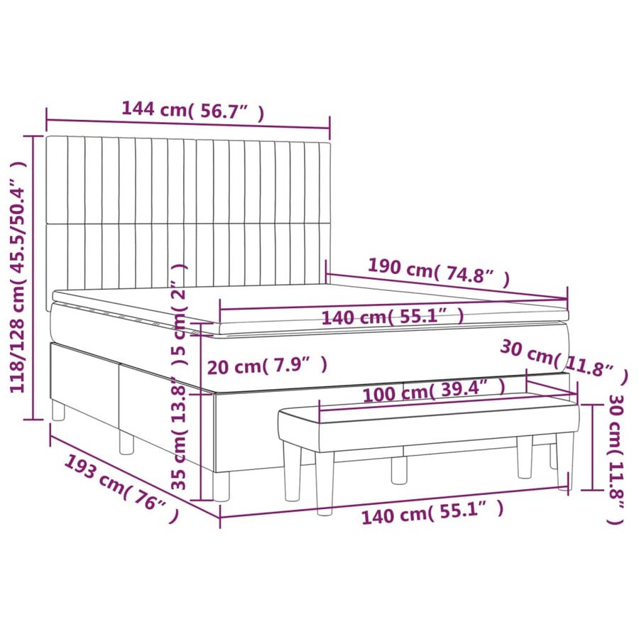 vidaXL Boxspringbett mit Matratze Hybrid-Design Dunkelgrau B: 140 cm, T: 190 cm - Bild 3