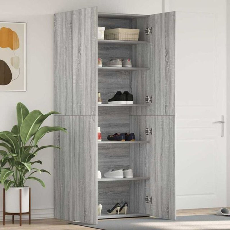 Vidaxl Schuhschrank Modern in Grau aus Holzwerkstoff mit Drehtüren und verstellbaren Regalen, B/T/H: 80 x 35,5 x 180 cm - Bild 1
