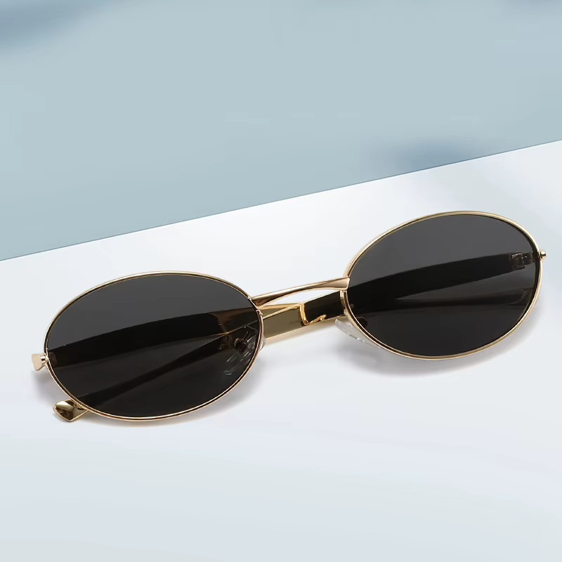 Julyrays Sonnenbrille Oval, Metall, Vollrand, Damen, Black, Gold - Bild 5