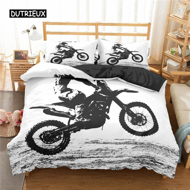 Motocross Bettwäscheset von Binchi Outdoor Product mit Motocross-Design, 3-teilig aus Polyester und Mikrofaser, Mehrfarbig, B/H: 140 x 200 cm - Bild 1