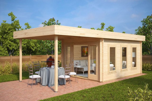Gartenhaus Jacob E aus Holz mit Sonnendach und Flachdach, B/T: 7 x 4 m - Bild 1