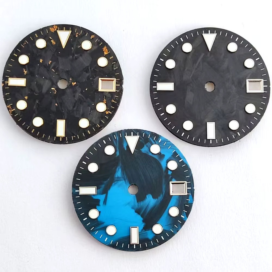 OUMASHI Zifferblatt, Kohlefaser, blau, 28,5 mm, passend für NH34NH35NH36 Uhrwerk - Bild 5