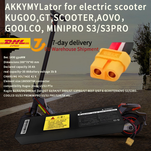 KUGOO Lithium-Ionen-Akku 10S3P 36V 7,8 Ah mit integriertem BMS für KUGOO S1, S2, S3 und S3 Pro, Schwarz - Bild 1